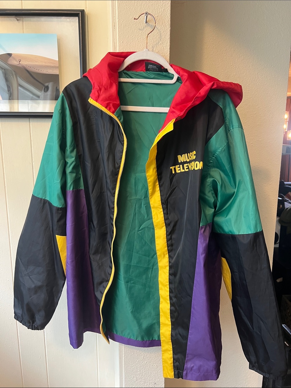 MTV Music Television Retro Colorblock Windbreaker Hoodie Full Zip Jacket Large